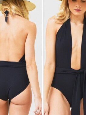 Halter Wrap Black One-Piece Swimsuit